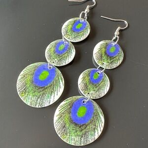 Peacock Feather Dangle mother of pearl Earrings